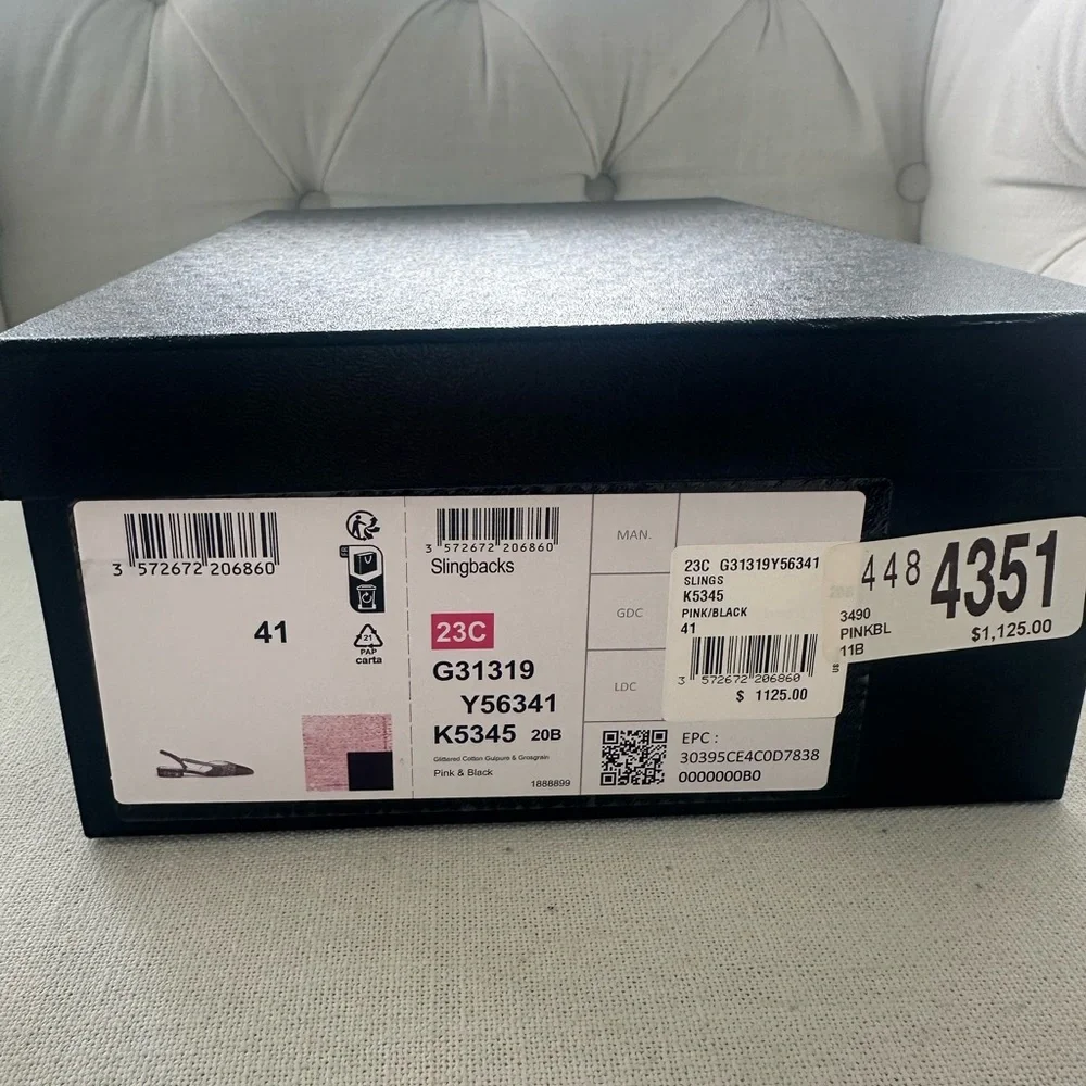 CHANEL Slingbacks Pink/Black Sequin Sofia Richie 23C With Box - Picture 3 of 15